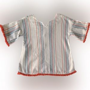 GYMBOREE -NWT- 5/6 GIRLS KAFTAN SWIM COVER/TOP -WHITE MULTI STRIPE ORANGE FRINGE